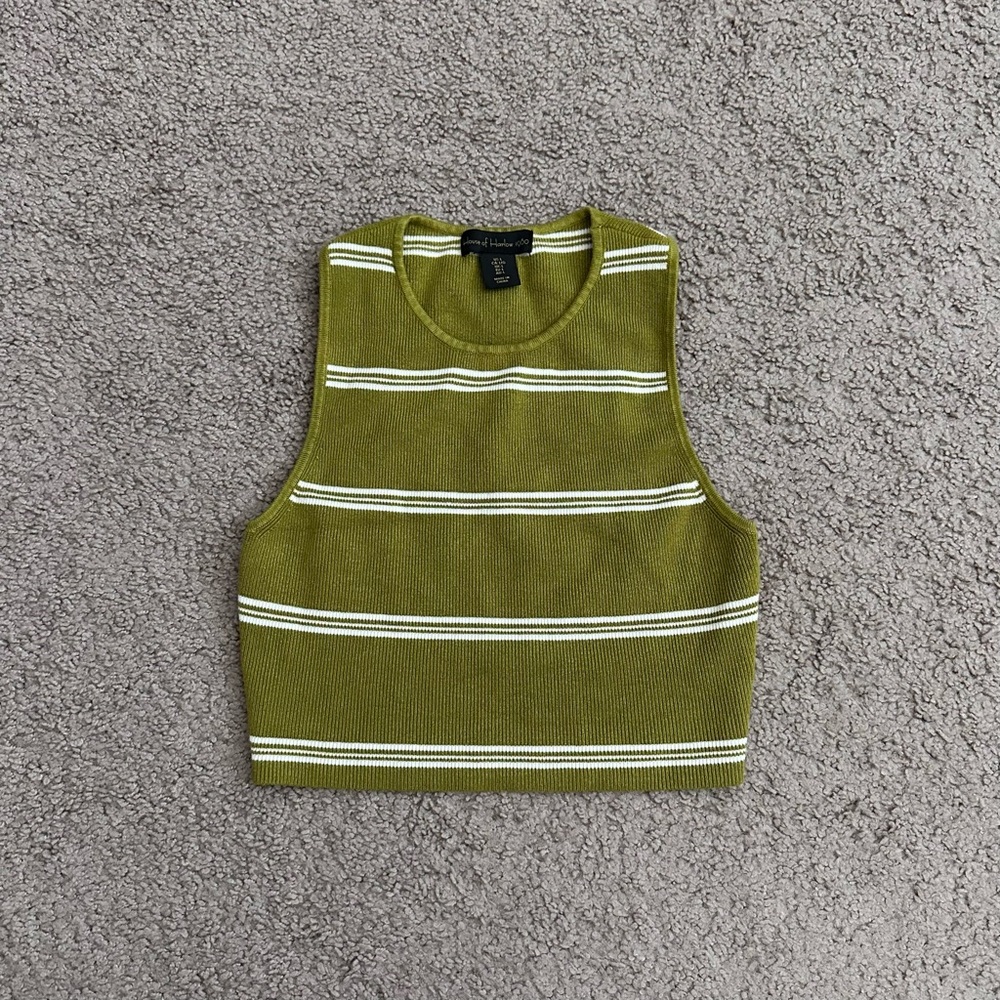 House of Harlow 1960 Olive Green Striped Knit Crop Top